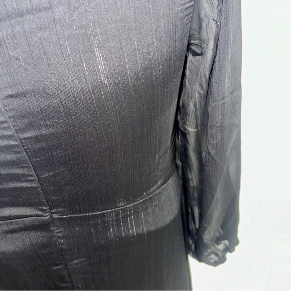 Black Ruffled Tiered Gown with V-Neck and Bishop Sleeves - Picture 7 of 10